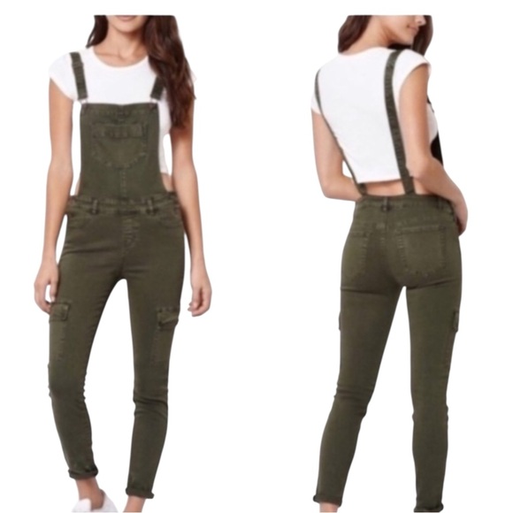 Kendall + Kylie Women’s Olive Green Cargo Overalls With Utility Pocket Size 25 - Picture 3 of 9